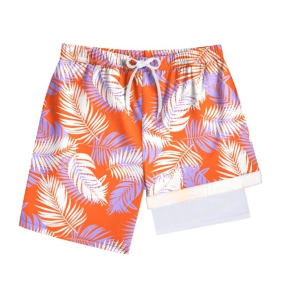 New Boys Swim Trunks with Compression Liner - Orange Plume Floral - Size 8Y - Picture 3 of 8